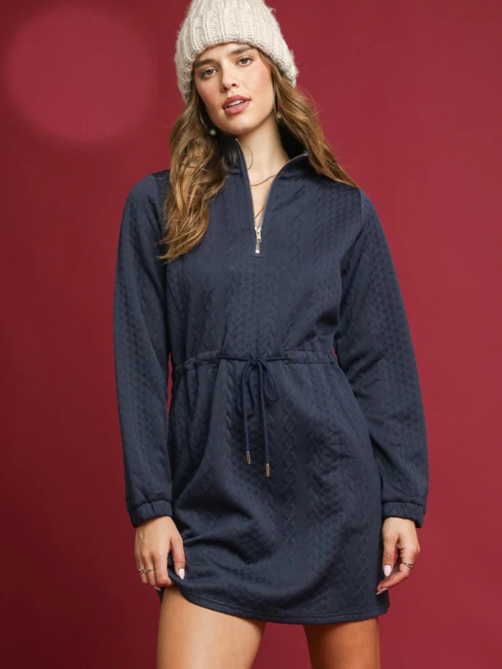 Umgee Cable Knit Mini Dress in Midnight